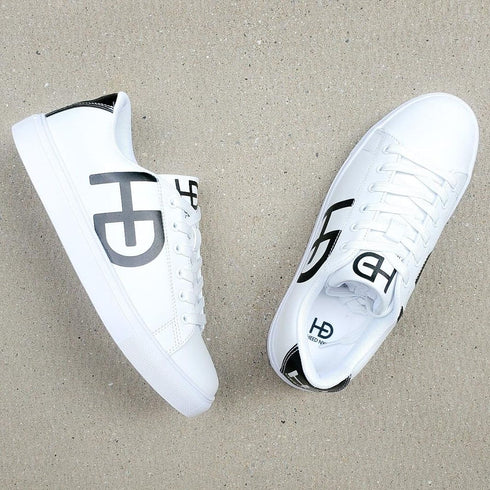 HEED NYC Men's Classic White with Black Heel Vegan Leather Sneaker